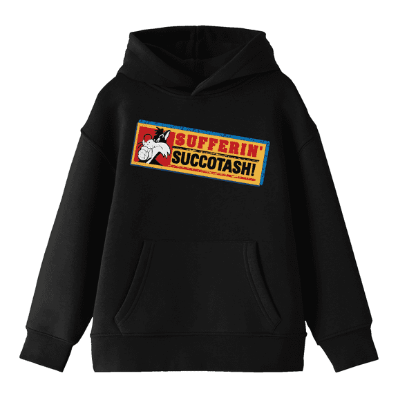 Looney Tunes Sufferin' Succotash! Sylvester Youth Black Graphic Hoodie-Medium