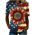 thumbnail image 4 of Pounoo T-Shirts pour Femmes Motif Étoiles et Rayures Manches Courtes Coupe Décontractée Chandails Légers et Confortables Hauts Style de Rue Décontracté Tenue de Fin de Semaine Cadeau, 4 of 6