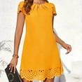 thumbnail image 7 of Ygbgbb Womens Summer Dresses Round Neck Solid Color Mini Dresses Cut Out Hem Pleated Waist A-Line Beach Dresses Cap Sleeve Dresses Yellow S, 7 of 7
