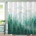 thumbnail image 3 of Teal Misty Forest Shower Curtain Ombre Nature Tree Plants Shower Curtains Fabric Waterproof Mountain Shower Curtain Sets for Bathroom Bath Decor with 12 Hooks (Teal1, 72'''' × 72''''), 3 of 6