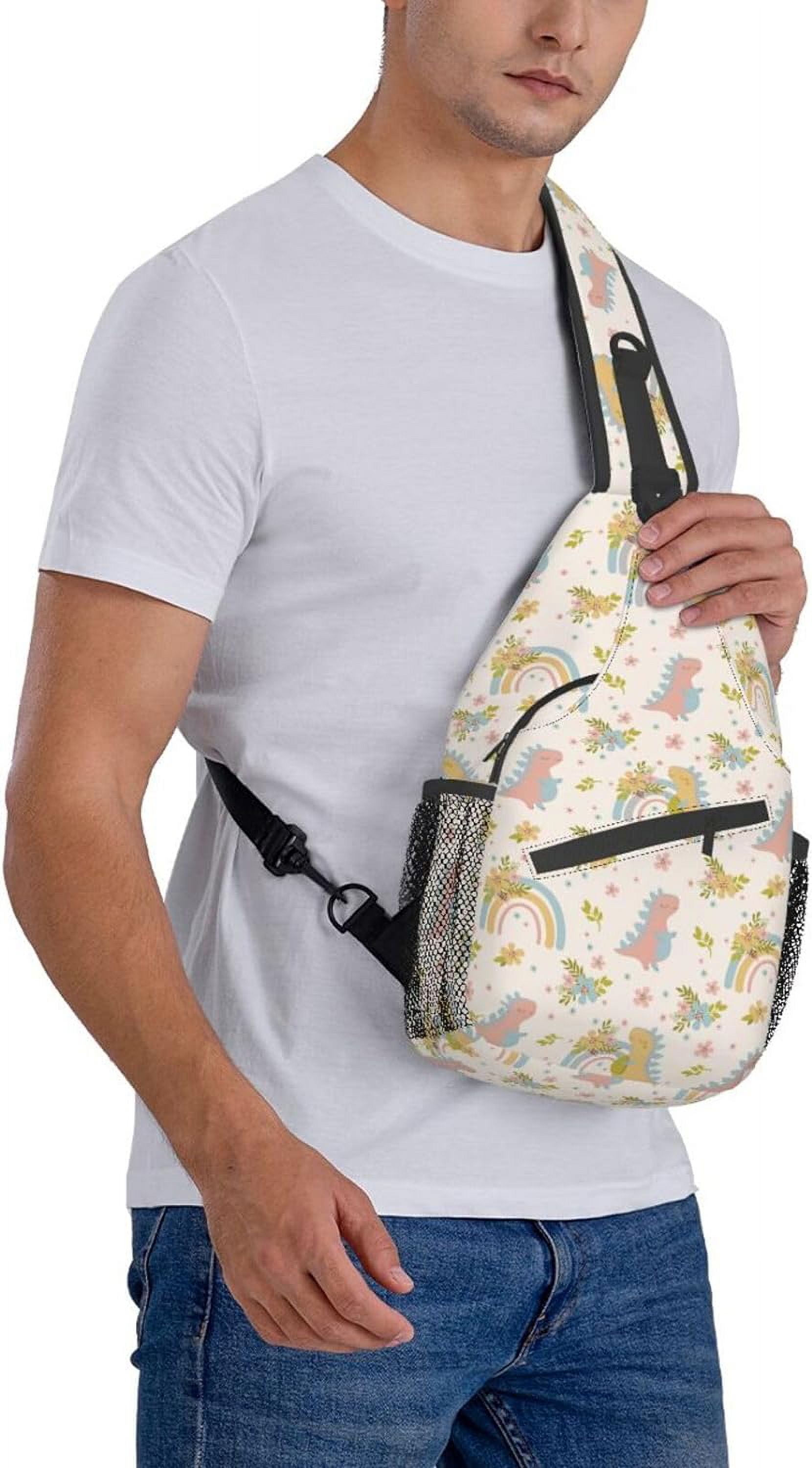 Dino Dreams Boho Rainbows Flower Sling Bag Crossbody Hiking Travel Chest Bags Backpack Shoulder Daypack for Women Men