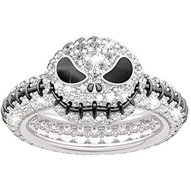 Anillos Mujer Pesadilla antes de Navidad Calavera Anillos Plata de ley 925 Joyería de Halloween Joyería romántica Regalos para sus niñas adolescentes CZ Solitario Anillos de compromiso Aniversario MFZFUKR XMWJ197-2
