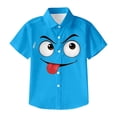 thumbnail image 2 of WOYY Girls Short Sleeved Shirt Casual Cartoon Expression Print Button Up Shirts, Sizes 3-15, 2 of 5