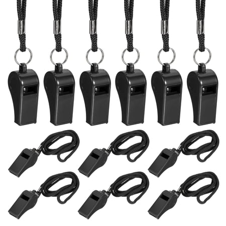 Uxcell Plastic Whistles with Lanyard 12 Pcs Black-Fitting for Coaches Referee