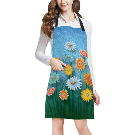

ASHLEIGH Abstract Color Flowers on Cracked Blue Background Unisex Adjustable Bib Apron with Pockets for Women Men Girls Chef for Cooking Baking Gardening Crafting