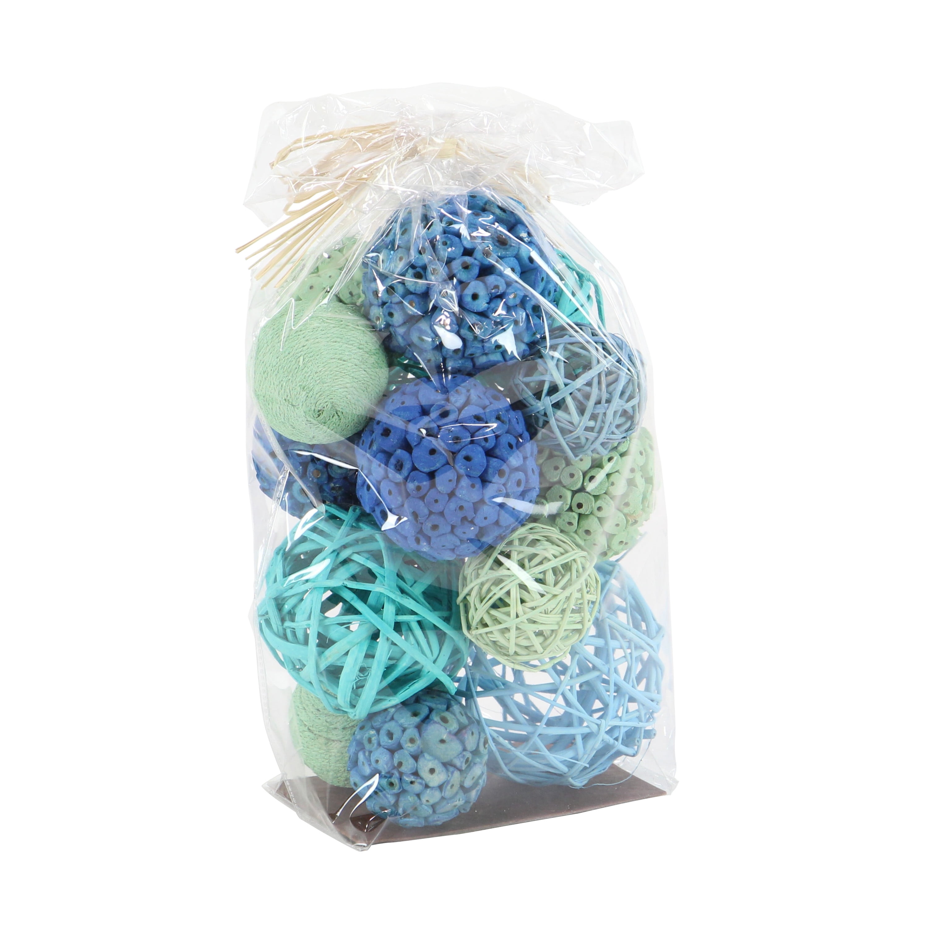 DecMode Blue 6" Handmade Dried Plant Orbs & Vase Filler with Varying Designs (3 Count)