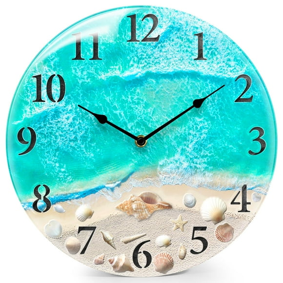 Reloj de pared WISKALON de cristal náutico de 12 pulgadas, batería silencioso