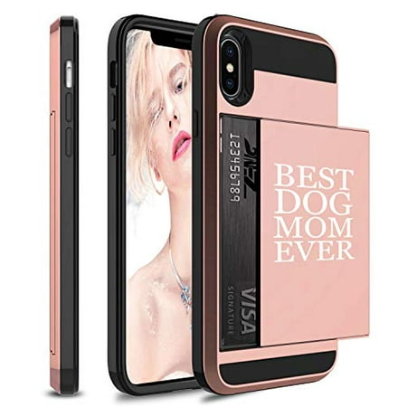 Wallet Credit Card ID Holder Shockproof Protective Hard Case Cover for Apple iPhone Best Dog Mom Ever (Rose-Gold, for Apple iPhone X/iPhone (Best Mobile Credit Card Swipe)