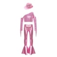 thumbnail image 3 of Haitryli Kids Girls Street Hip Hop Jazz Dance Outfit Sequin Tassel Crop Top And Metallic Bell Bottom Pants And Hat Set Pink 16, 3 of 7