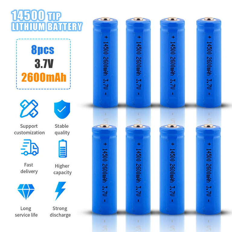 8 Pack 14500 3.7V 2600mAh Lithium Li-ion Rechargeable Battery
