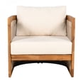 thumbnail image 3 of Premium Acacia Wood Outdoor Club Chair Beige+Natural Curved Tub Design Handwoven Rope Accents Water-Resistant Cushions All-Weather Slat Construction Patio Garden Chair Made in Viet Nam, 3 of 10