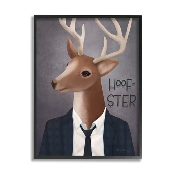Stupell Industries Hoof-Ster Witty Deer Stag Wearing Suit Necktie Graphic Art Black Framed Art Print Wall Art, Design by Diane Neukirch
