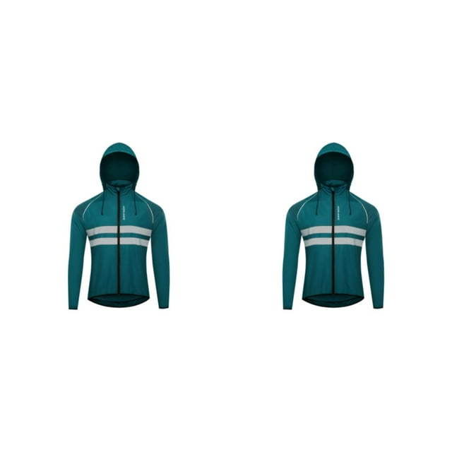 Sonducket Chaqueta de ciclismo abrigo con capucha para correr rompevientos chaleco reflectante a prueba de viento impermeable mujer manga larga Azul oscuro 3XL/EUR 2XL 2Conjunto