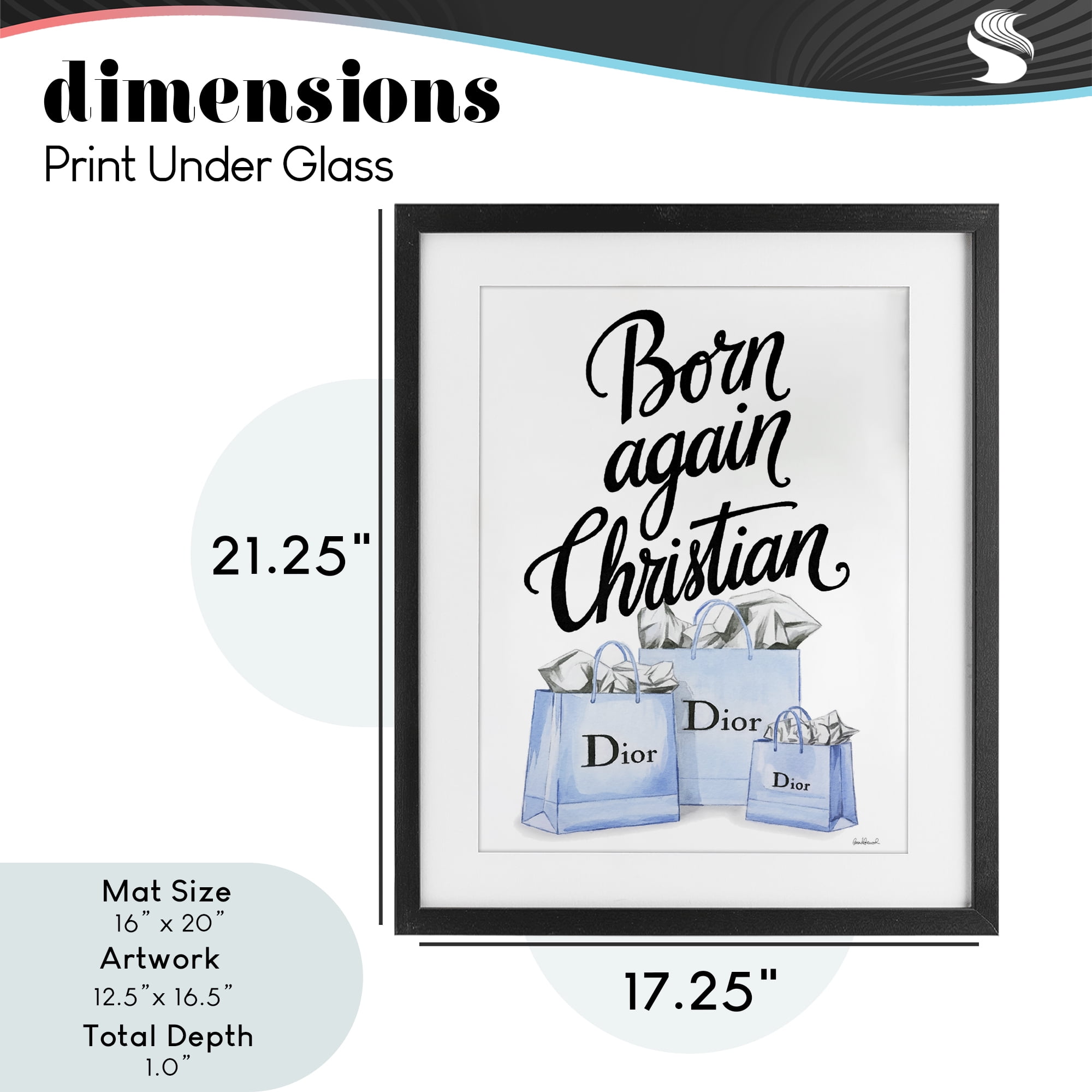 Glam Bags Born Again Christian Black Framed Print Under Glass, design by Amanda Greenwood