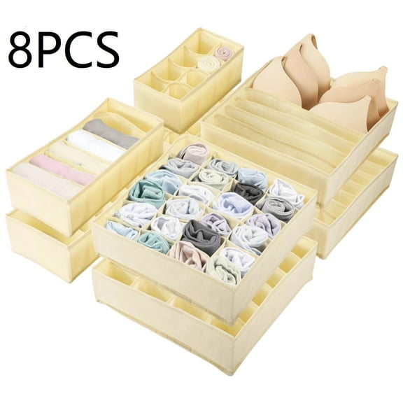 Drawer Organizer Clothes, 8 Pack Dresser Organizer for Baby Clothes, Underwear, Sock- Foldable Closet Organization and Storage Dividers Bins for Nursery, Bedroom (Beige)