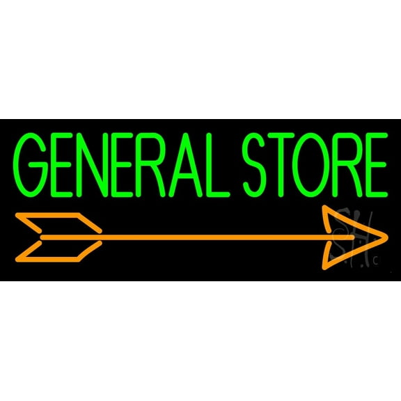 General Store With Arrow LED Neon Sign 13 x 32 - inches, Black Square Cut Acrylic Backing, with Dimmer - Bright and Premium built indoor LED Neon Sign for Defence Force.