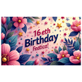 thumbnail image 2 of LUUFILx Sweet 16 Birthday Banner Decorative Backdrop for Photography Party Supplies Happy Celebration Decors Floral Theme Background Festivity Event, 2 of 7