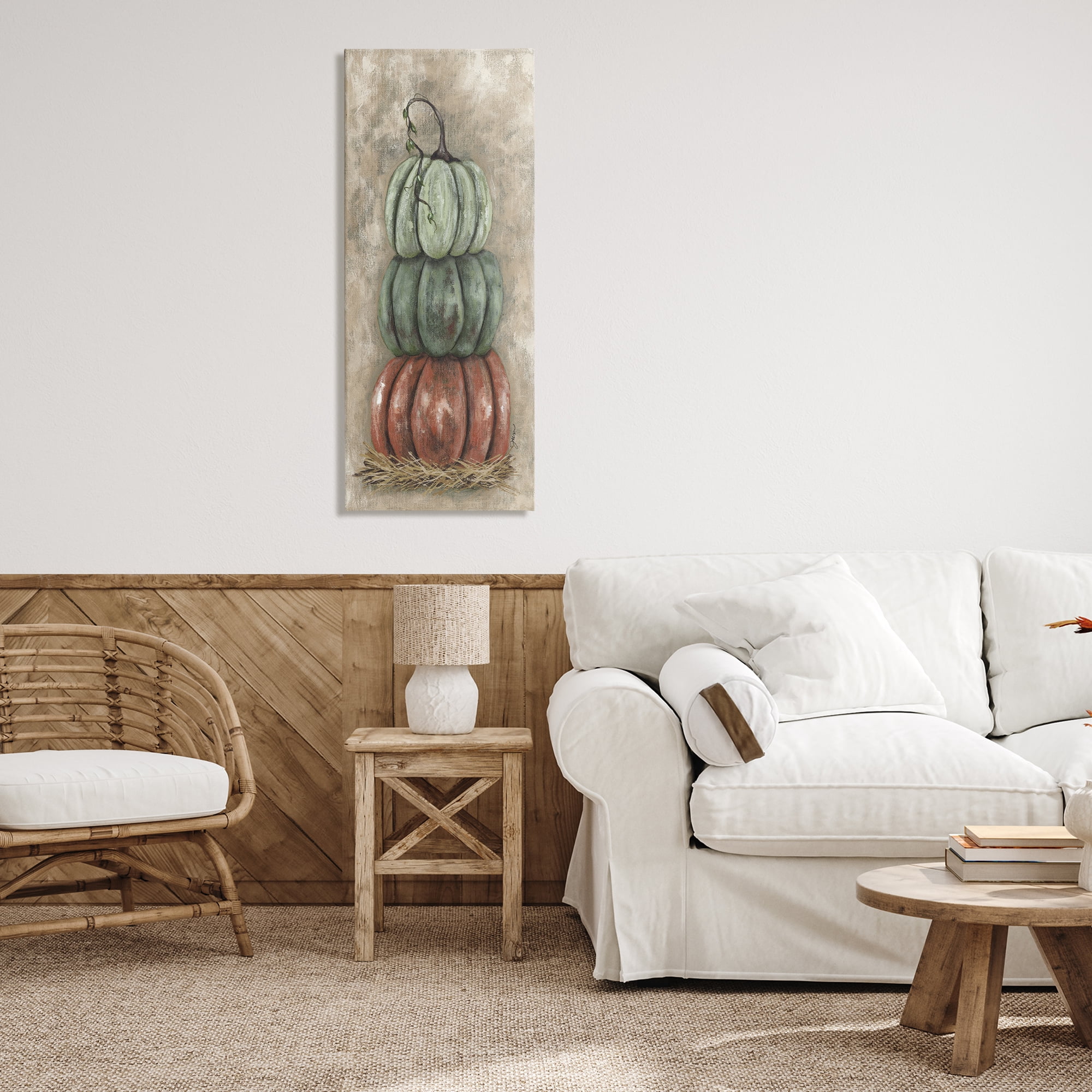 Stupell Industries Stacked Rustic Pumpkins Botanical & Floral Painting Gallery Wrapped Canvas Art Print Wall Art, 20 x 48