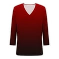 thumbnail image 6 of Olyvenn 3/4 Sleeve Tee Shirts for Women Loose Fit V Neck Gradient Shirts Oversized Casual Loose Fit Cute Tops Workout Blouse Dark Blue XL, 6 of 7