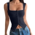 thumbnail image 2 of Smsaxvxz Tank Tops for Women Summer Fashion Square Neck Sleeveless Casual Solid Sexy Slim Blouse Tops Navy S, 2 of 6