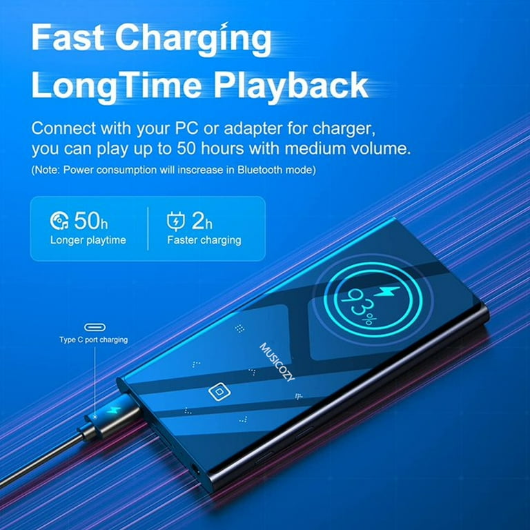 64GB MP3 Player With Bluetooth 5.3, Portable Digital Lossless Music Player With Built-in Speaker, 2.4 In Full Touch Screen, FM Radio, Line-in Voice Recorder, Earphones Included, Support Up To 128GB