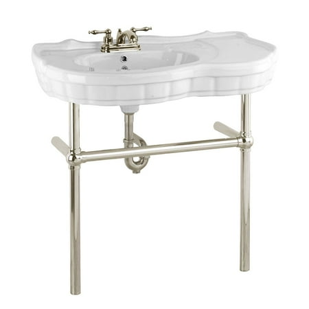- Console Sink White Porcelain Southern Belle Satin Nickel Bistro Support Legs