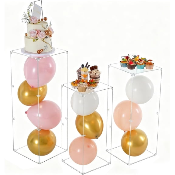 Vincidern 3pcs Acrylic Square Pedestal Stand,Clear Acrylic Display Pedestals for Wedding,Birthday Party,Bridal Shower,Events, Art Gallery,Room Decor