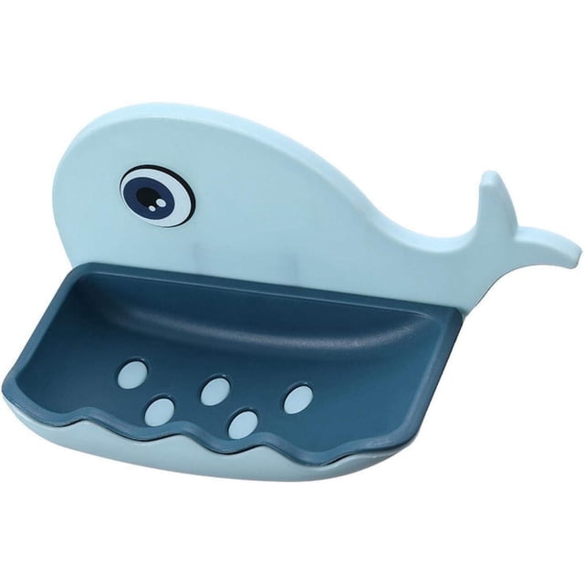 Jabonera no porosa con forma de ballena, para baño, con desagüe, para inodoro, para montaje en pared, color azul claro