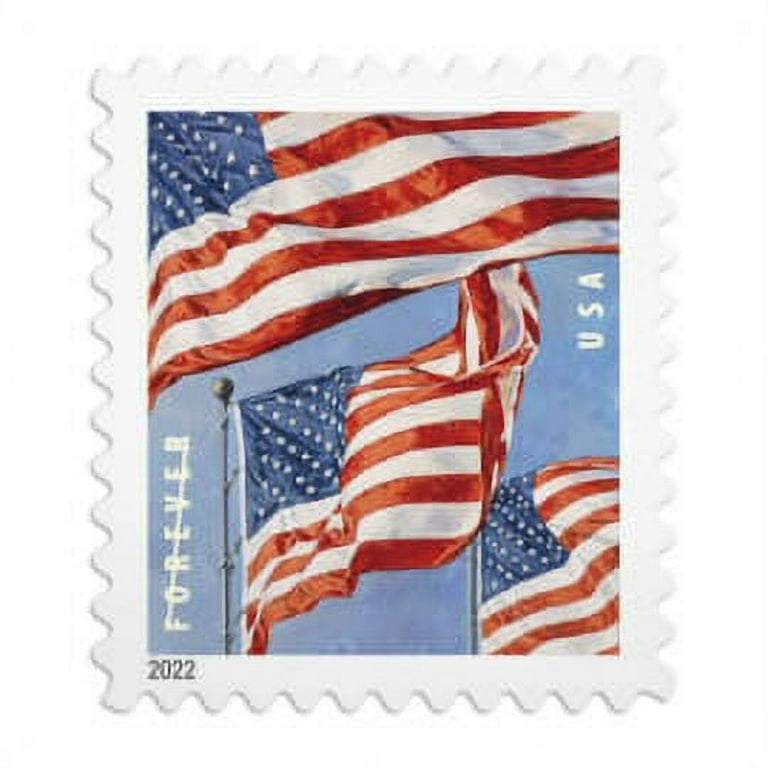 100-Pack USPS Forever Stamps - 2018/19 U.S. Flag, Hearts Blossom