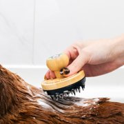 Doggy Style Bamboo Dog Bath Scrubber, Soft Rubber Bristles, Ergonomic Bamboo Handle, Bath Brush for All Breeds and Coat Types