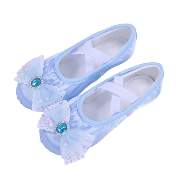 Miqool Kids 2-12 Satin Ballet Dance Shoes Rhinestone Bow Soft Sole Slip-On Elastic Strap Stage Shoes Flats for Performance Gymnastics Yoga