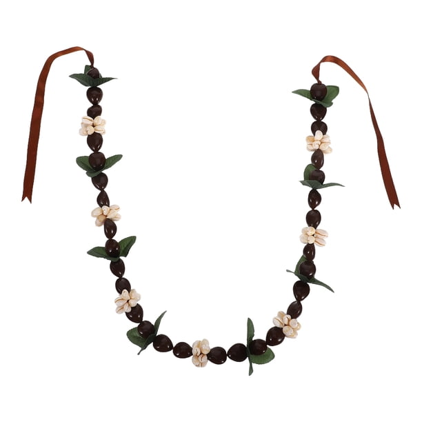 Collar de flores hawaianas con forma de nuez de kukui negra para graduación, lazo de cinta, collar de leis hawaianos para fiesta de graduación de secundaria y universidad, accesorios