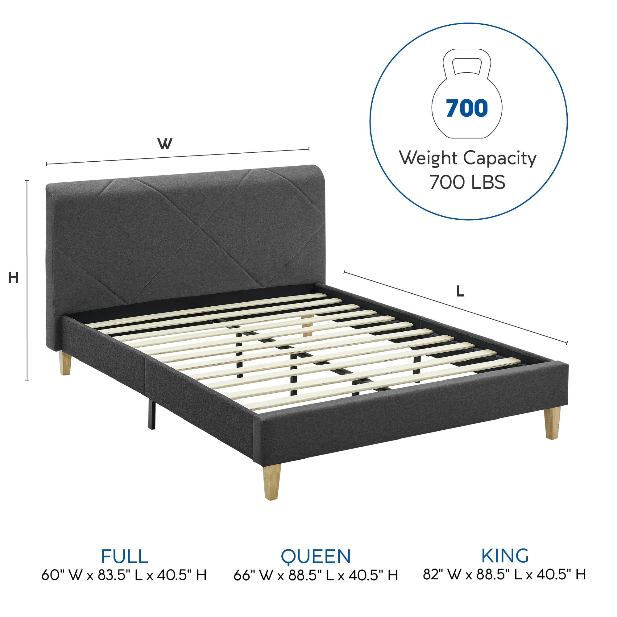 Modern Sleep Linville Upholstered Bed, Queen, Grey