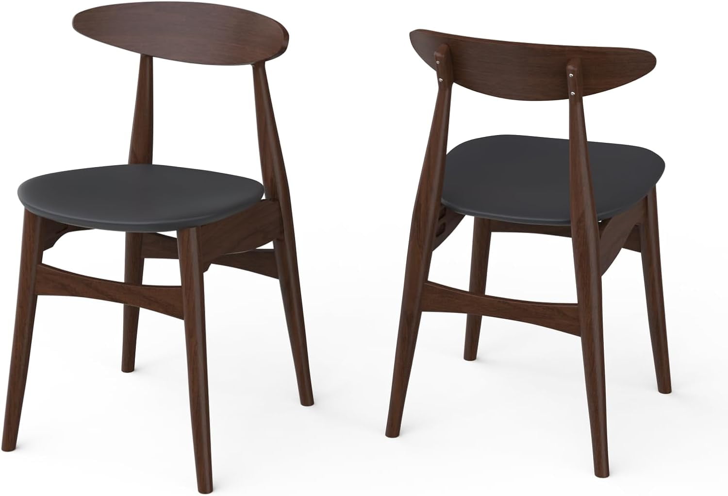 Fohfurniture Restaurant Dining Chairs Set of 2, Modern Kitchen Chairs, Oak Solid Wood Chair with Curved Backrest & Leather Cushion, Kitchen & Dining Room Chairs for Living Dining (Natural Oak)