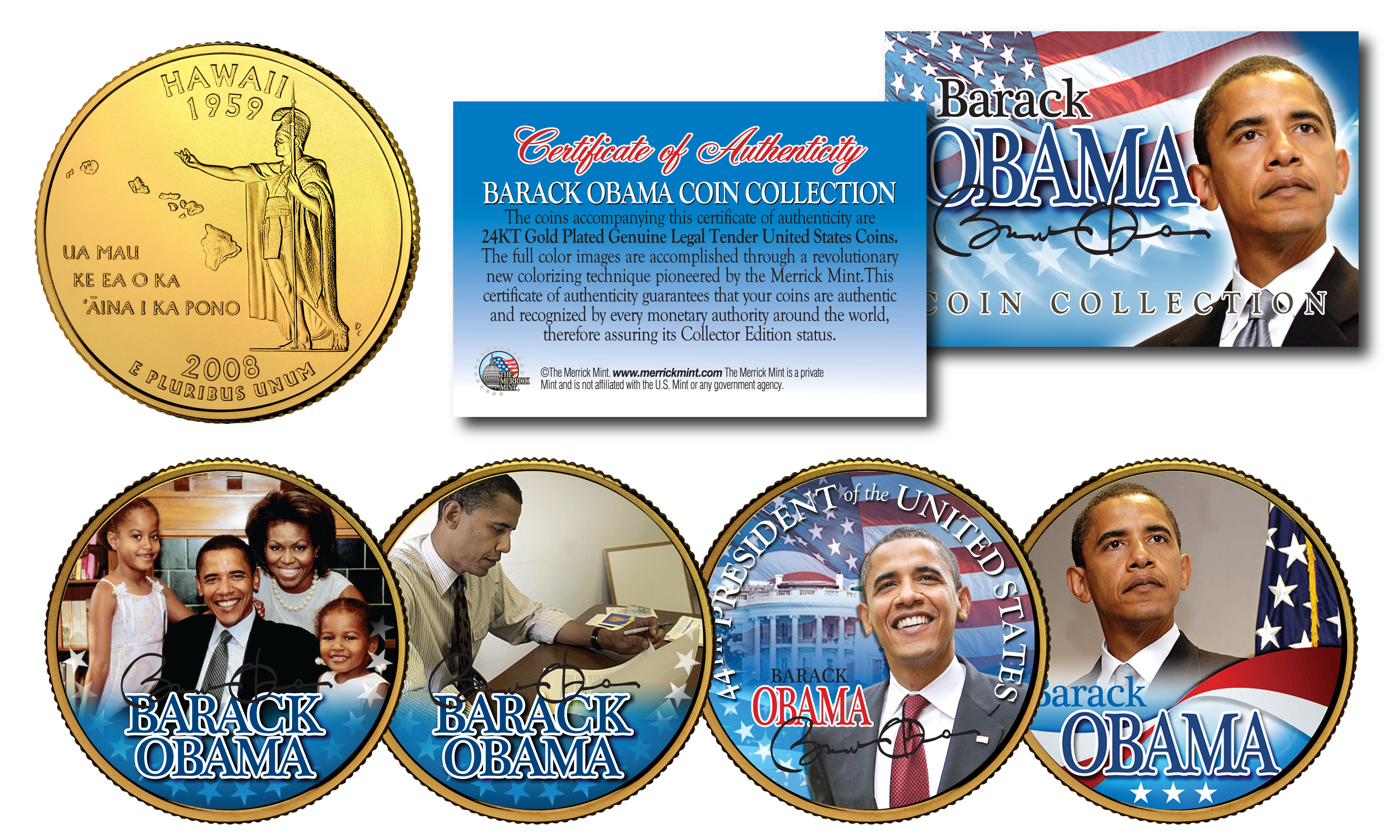 BARACK OBAMA 24KT Gold Plated HAWAII State Quarter 4Coin Set SPECIAL