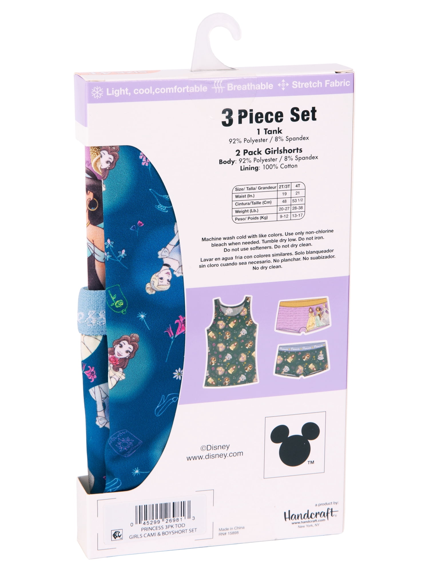 Character Toddler Girl Tank Top and Boyshorts Underwear Set, 3-Piece, Sizes 2T-4T