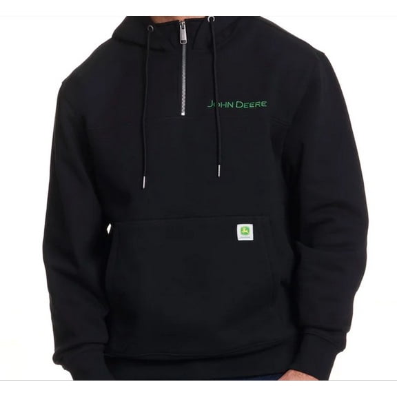 John Deere Men's Quarter Zip Hoodie, Large Black