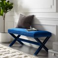 thumbnail image 1 of Modway Rivet Contemporary Modern Upholstered Velvet X-Base Accent Bench With Nailhead Trim In Navy, 1 of 4