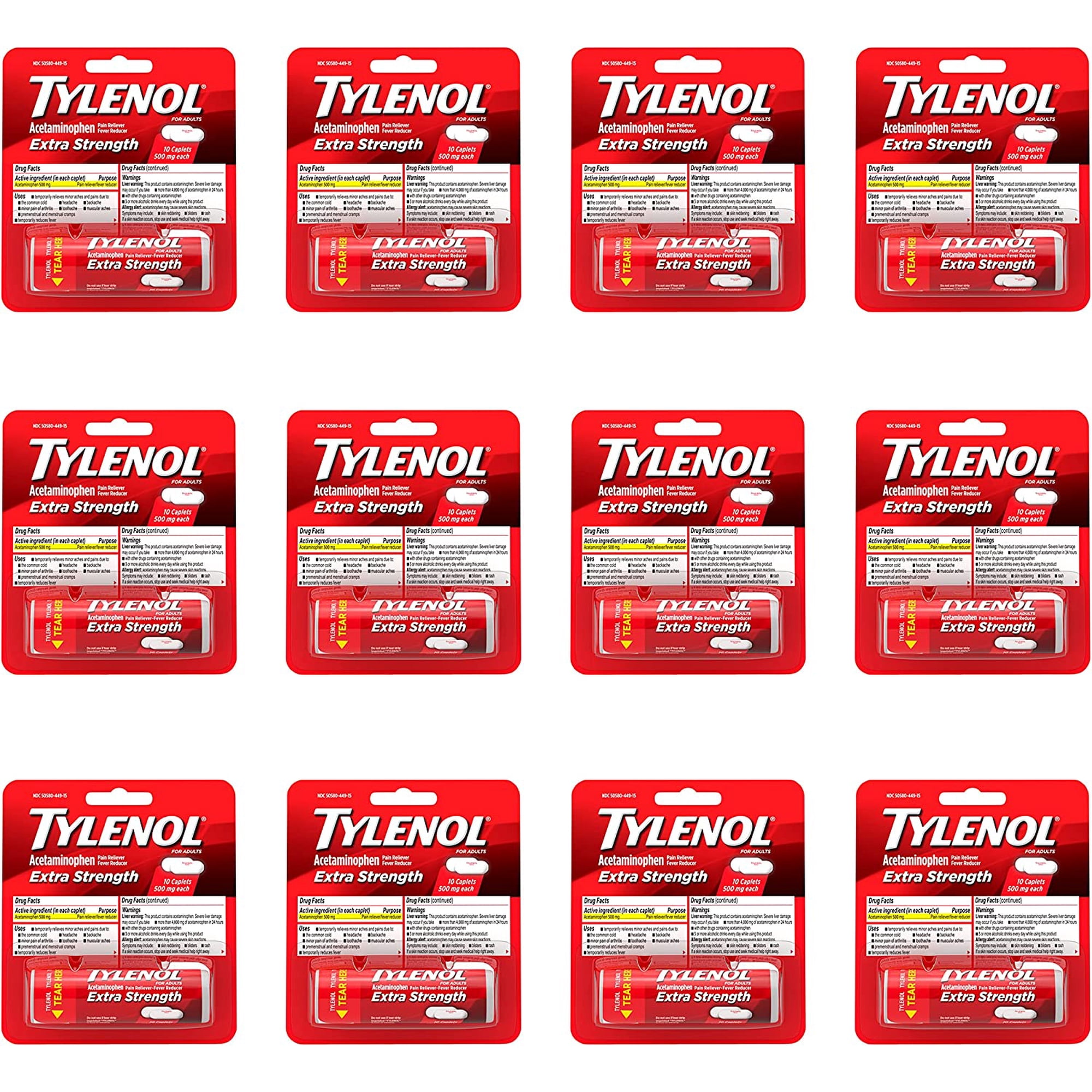 Product Of Tylenol Extra Strength, Pain/Fever Reducer Vials, Count 12 (10Caps) - Headache/Pain Relief / Grab Varieties & Flavors