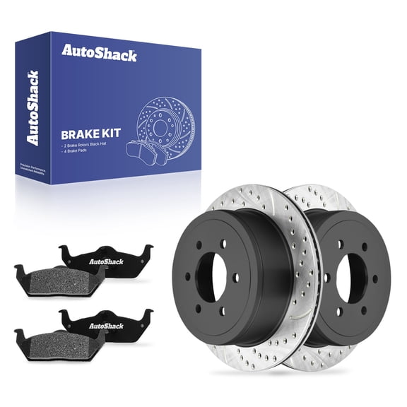 AutoShack Rear Vented Drilled & Slotted E-Coated Brake Rotors   Ceramic Pads 6-PC Brake Kit Replacement for 2004-2011 Ford F-150 2006-2008 Lincoln Mar ShadowGuard 13.66" (346.9 mm)
