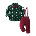 thumbnail image 3 of Toddler Boys Long Sleeve Cartoon Print T-Shirt Top with Suspenders Pants Set, Christmas Gentleman Outfit for Kids Formal Occasions, 3 of 5