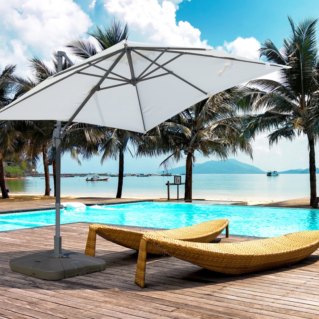 Heavy Duty Cantilever Umbrella Base with Wheels for Easy Moving, 330 lb Sand or 249 lb Water Weight Capacity, Square Patio Umbrella Stand for Outdoor Garden and Backyard