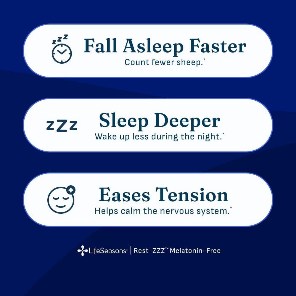 LifeSeasons Rest-ZZZ Melatonin Free - Sleep Support Supplement - Calms Nervous System - Eases Restlessness & Nerve-Related Sleeplessness - Magnesium GABA & Chamomile - 60 Capsules
