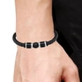 thumbnail image 4 of Mens Black Leather Stainless Steel Bracelet, 4 of 4