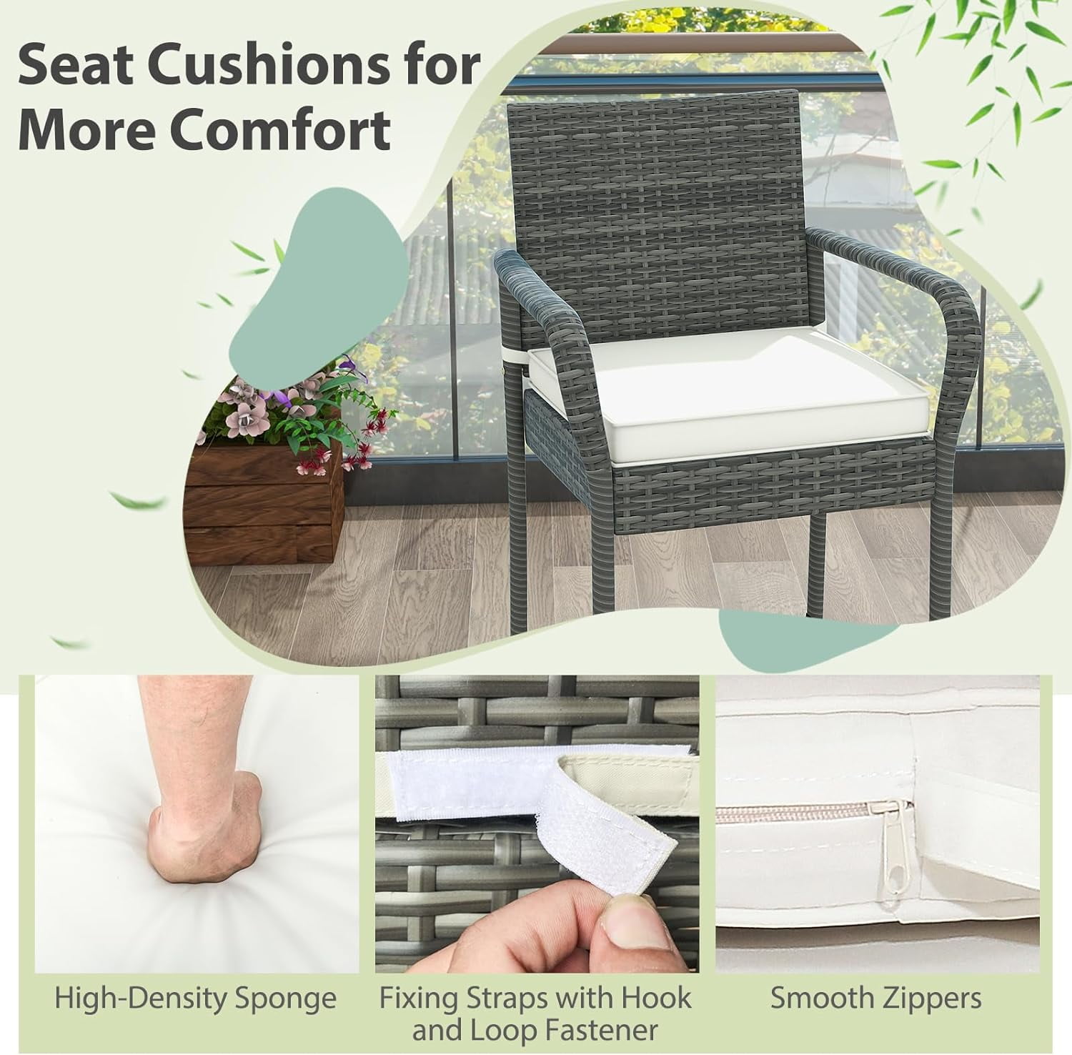 2 Pcs Outdoor Wicker Rattan Patio Bar Stools Counter Bar Height Chairs,Cushions,Mix Gray