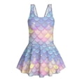 thumbnail image 4 of COEQINE Girls One Piece Swimsuit with Flowy Skirt Bottom, Soft Tank Style Neckline Skirted Swimwear, Comfort Polyester Spandex Bathing Suit for 8-9 Year Olds, Dreamy Mermaid Scales, 4 of 8