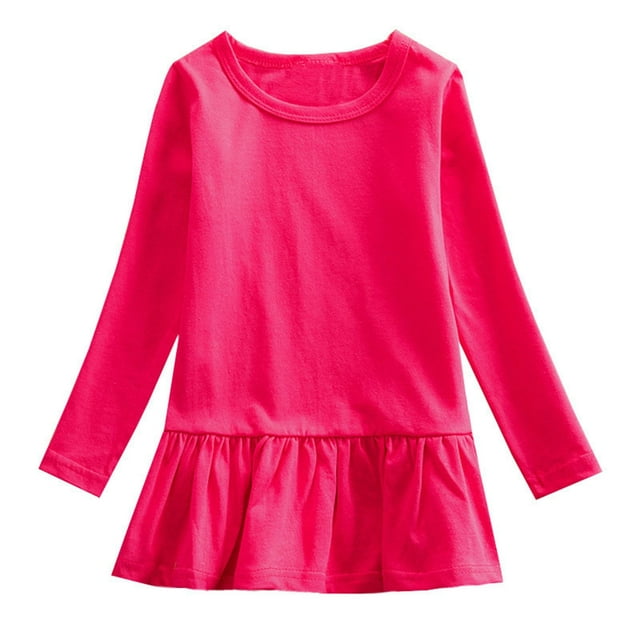 LOVZFMLL Robe Unie pour Filles Col Rond Manches Longues Décontractée Ample et Confortable