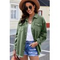 thumbnail image 4 of POGLIP Women's Green Pocket Raw Hem Buttoned Denim Jacket, 4 of 6