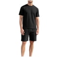thumbnail image 5 of Yaoyar Mens 2 Pieces Outfits Casual Cotton T Shirt and Shorts Set Summer Short Sleeve Waffle Tracksuits, 5 of 6