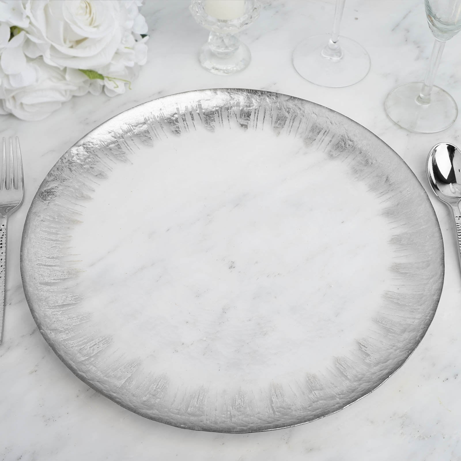 Efavormart 8 Pack 13" Glass Charger Plates Reusable Charger Plates Spray Design Chargers